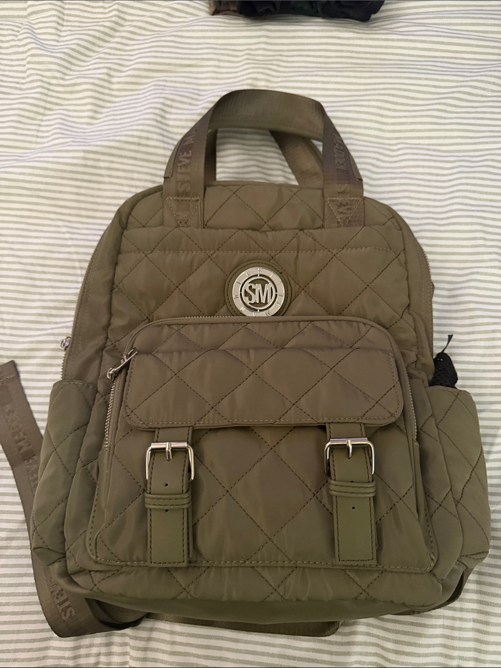 Quilted Olive Green Women's Backpack Tote